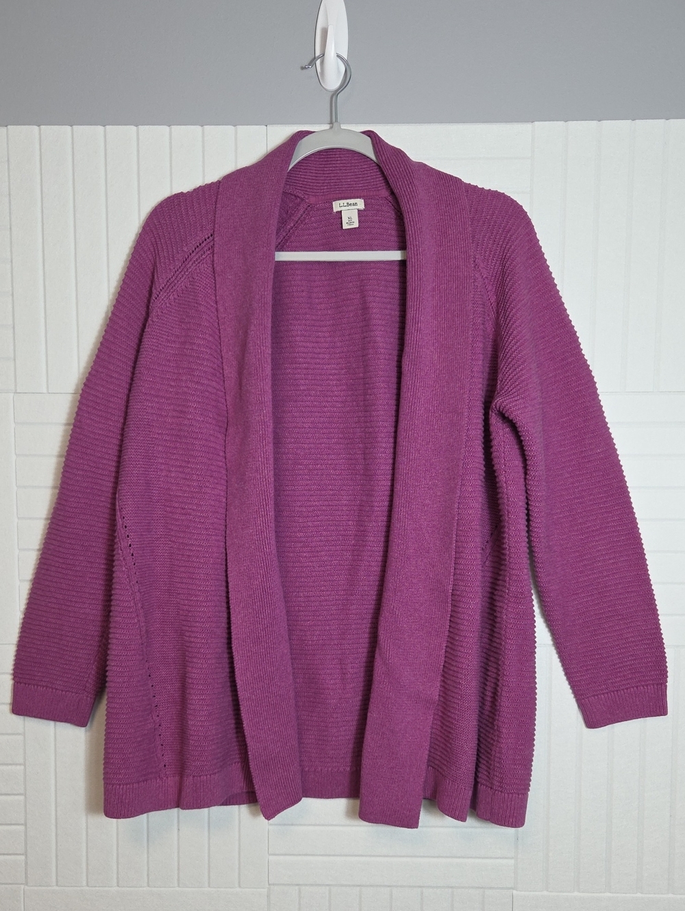 L.L. Bean 100% Cotton Fuschia Open Front Cardigan Size XL